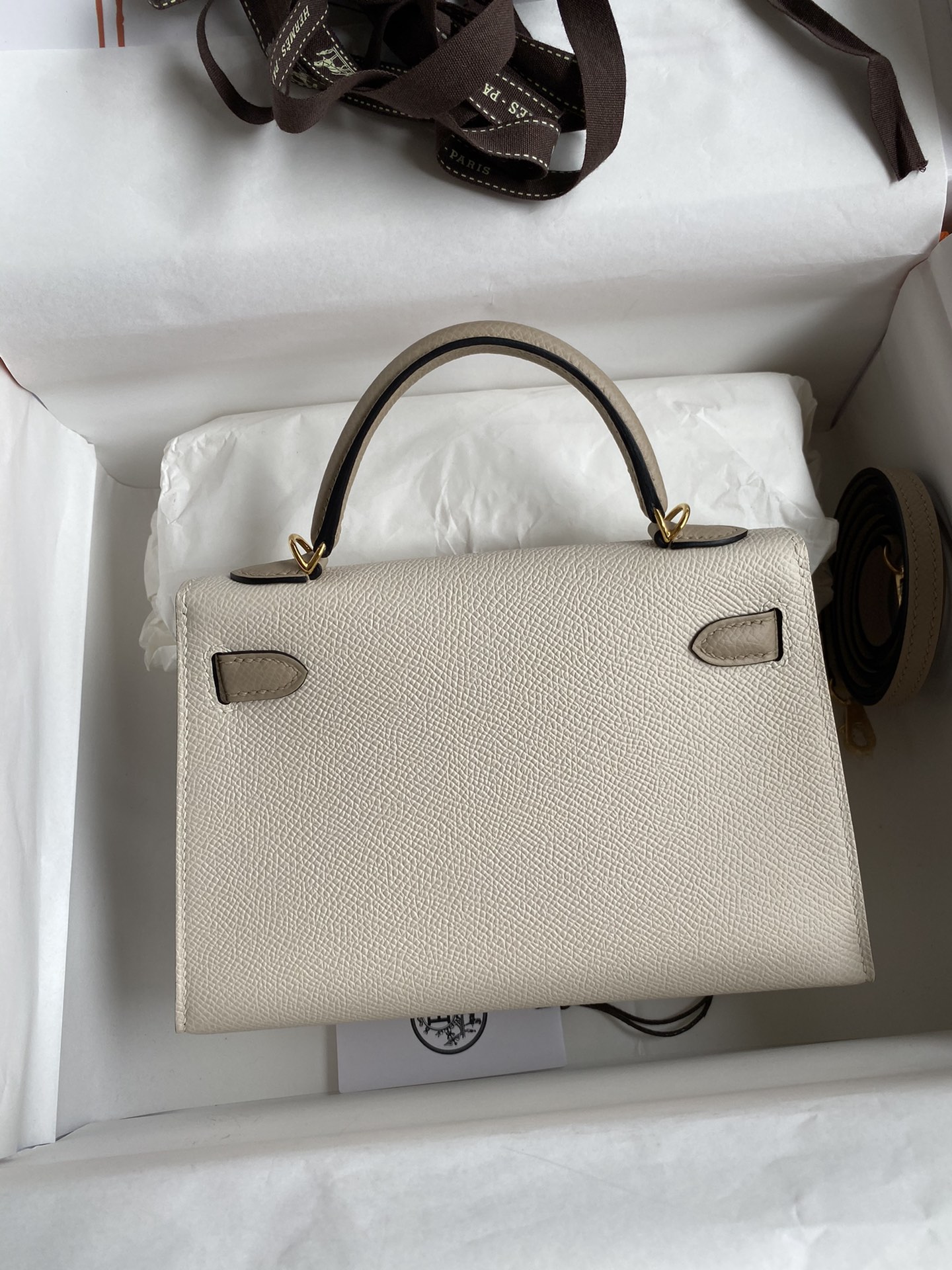 Hermes Kelly Mini II Bag 19CM In White Light Grey Epsom Leather